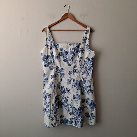 Abercrombie & Fitch Floral Dress Stretch Cotton A-Line Mini Blue & White Size XL - Picture 4 of 11